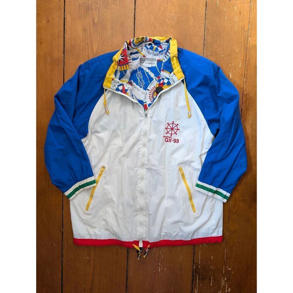 Vtg J. Gallery Womens Colorblock GX-93 Nautical Full Zip Jacket Multicolor Large